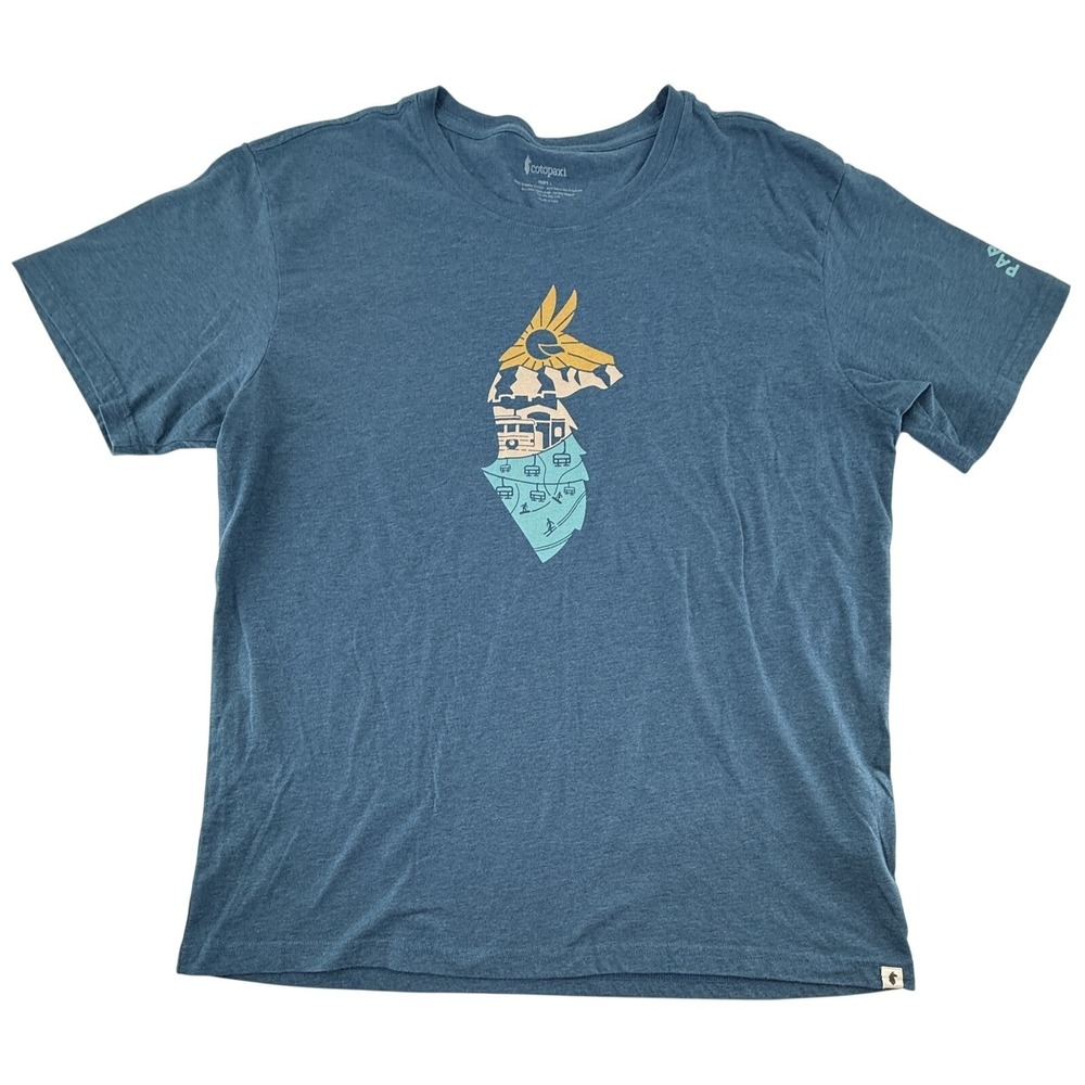 Cotopaxi Men Large Blue Llama Top Graphic Tee Organic Cotton‎